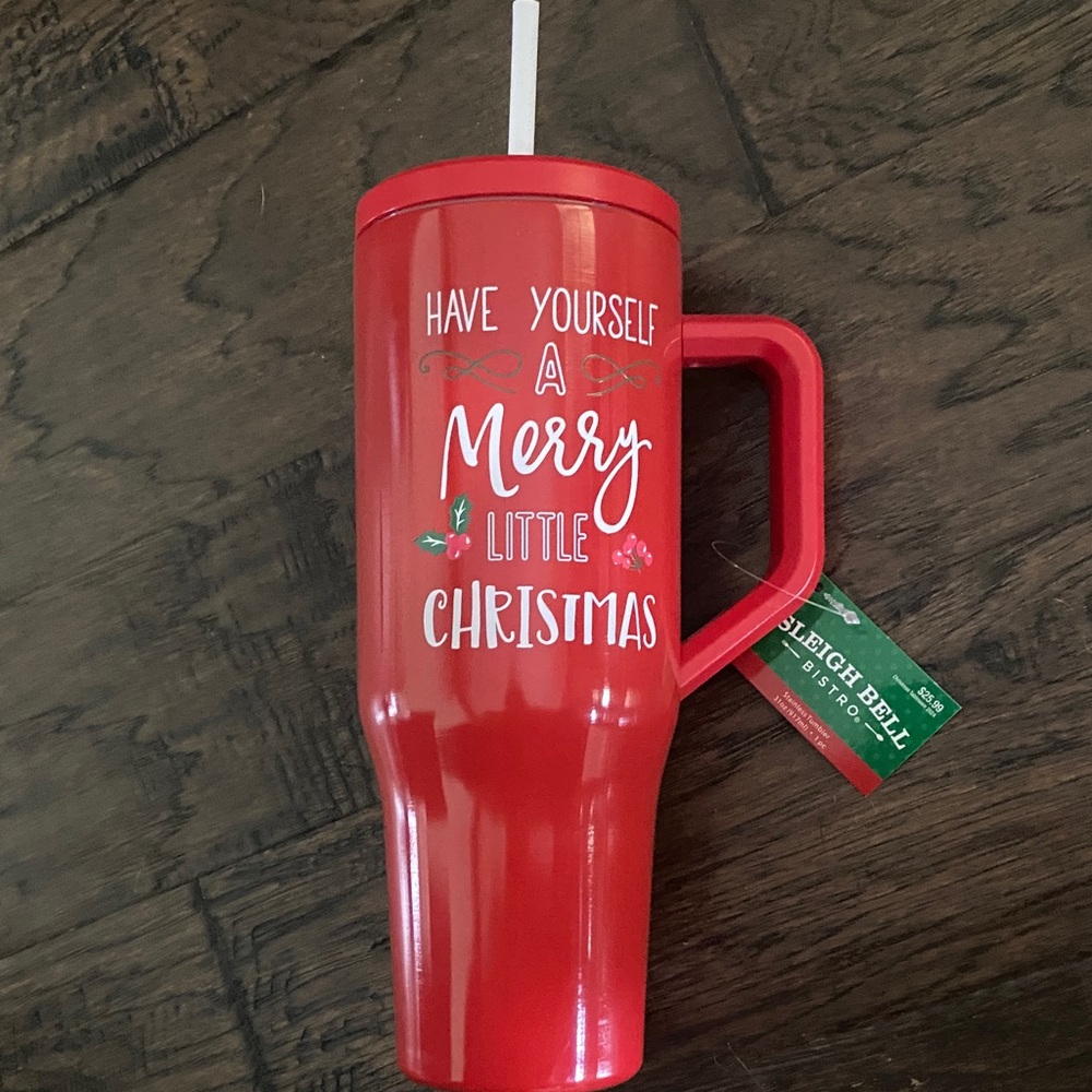 Holiday Merry Little Christmas Red Travel Tumbler with Handle